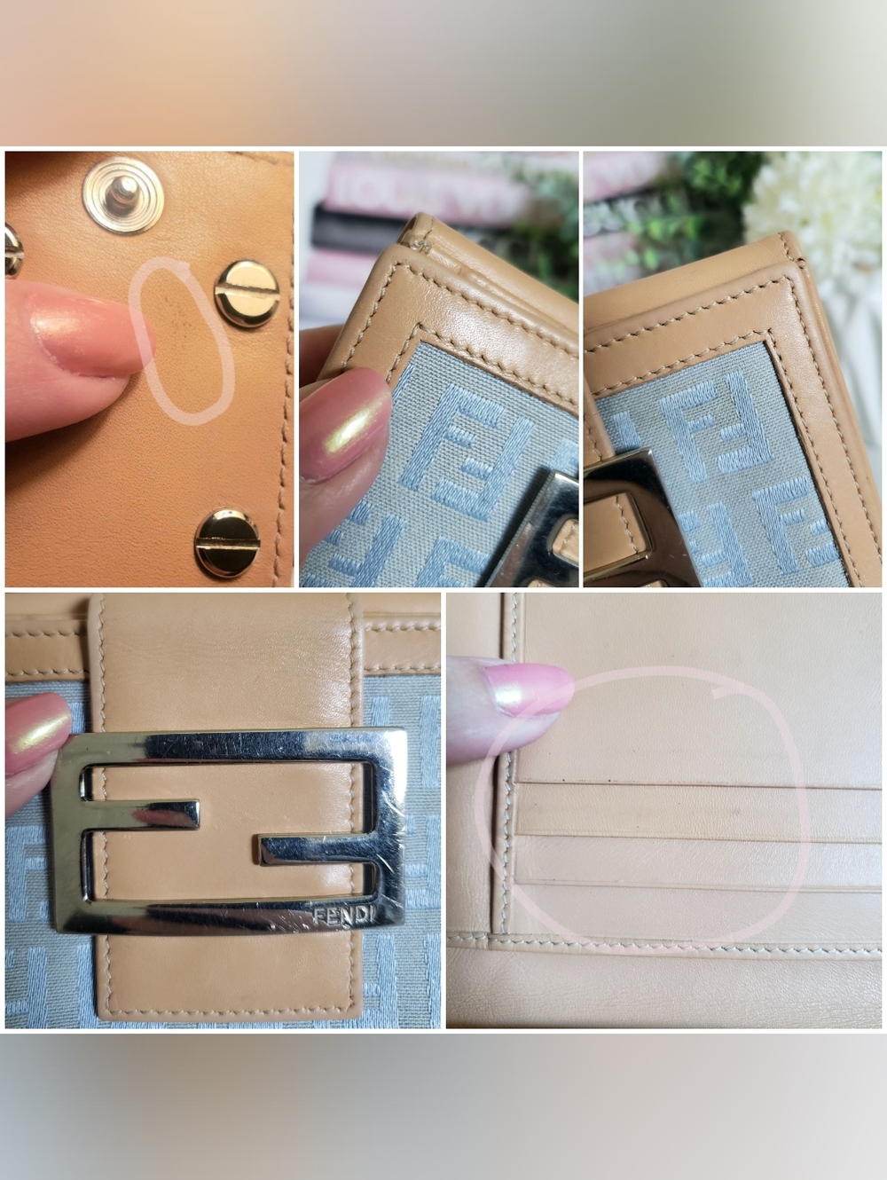 Authentic Pre-owned Fendi Zucchino FF Light Blue Compact Wallet - Picture 14 of 16